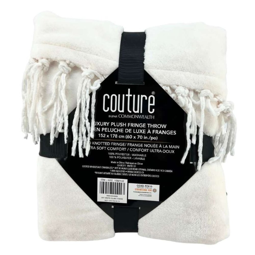 Couture By Commonwealth | Luxury Plush Fringe Throw | Off White | 60" x 70"